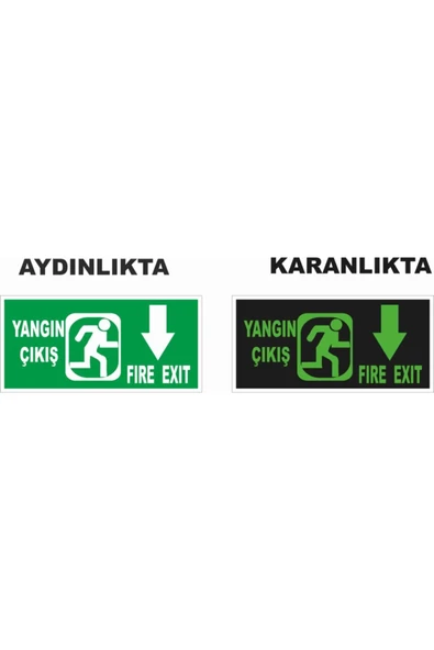 Yangın Çıkış Aşağı Ok Fosforlu Levha 12x25 cm Dekota Fosforlu Fotolümen Dekota ürün görseli 1