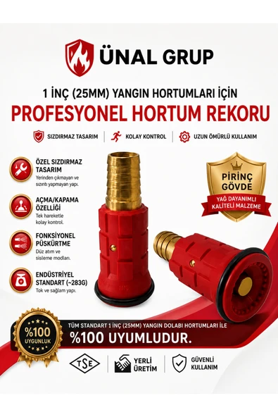 1 İnç 25 mm Yangın Hortum Lans Başlığı Pirinç Rekorlu Yangın Dolabı Nozulu ürün görseli 1