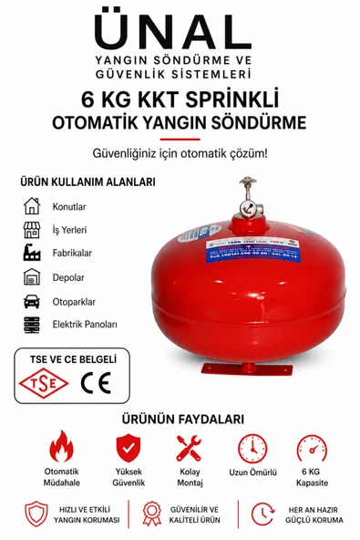 6 kg KKT Sprinkli Otomatik Yangın Söndürme Sistemi TSE CE Belgeli Tavan Tipi Yangın ürün görseli 1