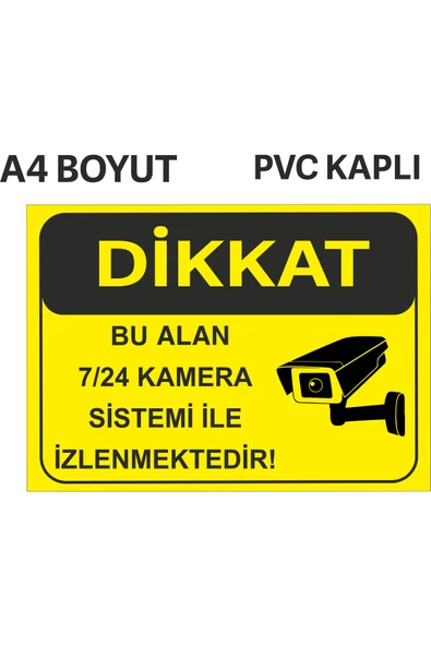 24 Saat Kamera ile İzlenmektedir Uyarı Levhası PVC Kapı Duvar İkaz Tabelası ürün görseli 1