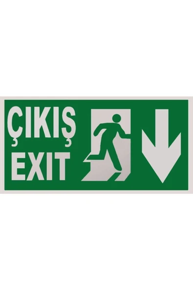 PVC Levha Çıkış Acil Çıkış Aşağı Yön 5x25 cm Kolay Montaj İkaz Tabelası Yönlendirme Levhası ürün görseli 1