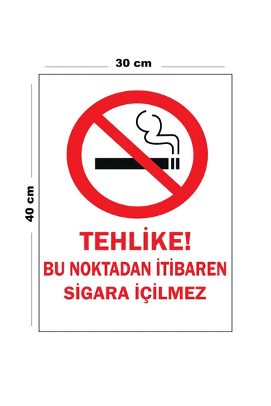 Tehlike Bu Noktadan İtibaren Sigara İçilmez 35x25 cm Uyarı Levhası ürün görseli 1