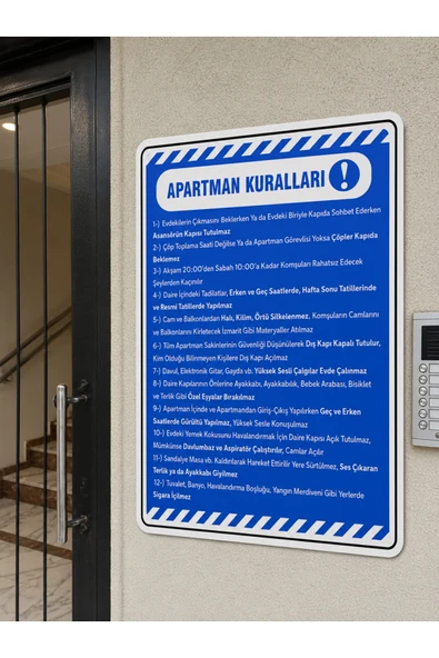 Apartman Kuralları Uyarı Levhası PVC 24x34 cm UV Baskı İkaz Tabelası Apartman Site ürün görseli 1