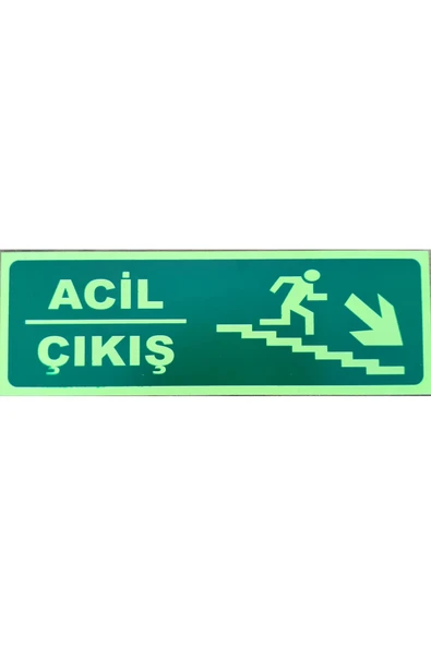 30x10 cm Fosforlu Yangın Uyarı (acil Çıkış) Levhası (aşağı Sağ Yön) Kolay Montaj Fotolümen ürün görseli 1
