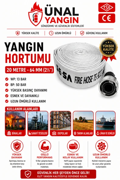 20 Metre Yangın Hortumu 64 mm (21⁄2) Wp 13 bar Bp 50 bar TSE & CE Belgeli Yüksek Basınç ürün görseli 1
