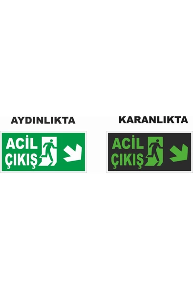 Acil Çıkış Sol Ok Fosforlu Levha () 12x25 cm Dekota Kolay Montaj Yönlendirme Levhası ürün görseli 1