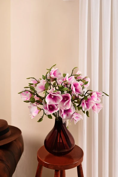 Pembe Yapay Manolya Çiçeği 3 Dallı  Premium Canlı Islak Dokulu  52 cm ürün görseli 1