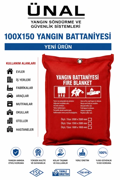 100x150 cm Yangın Battaniyesi Acil Müdahale Söndürme Battaniyesi Araç İçin Ev İçin ürün görseli 1