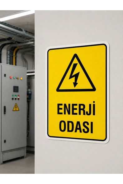 Enerji Odası Uyarı Levhası 25x35 cm İş Güvenliği Tabelası Dekota PVC UV Baskı Kolay Montaj ürün görseli 1