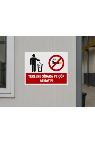 Yerlere Sigara ve Çöp Atmayın PVC Levha 24x34 cm Kolay Montaj ürün görseli 1