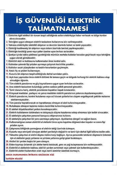 Iş Güvenliği Elektrik Talimatı Uyarı/ikaz Levhası ürün görseli 1