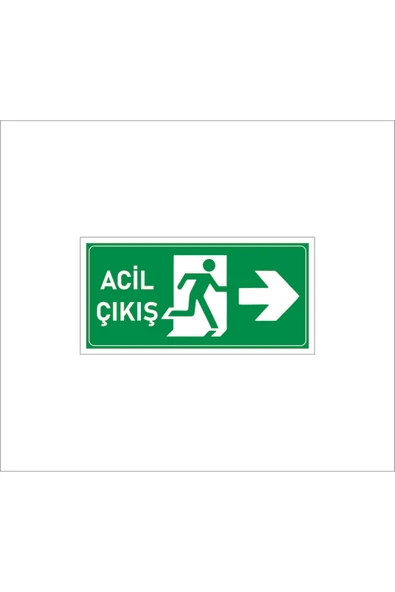 Acil Çıkış Yeşil Baskılı Sağa Çıkış Ölçüsü 20x10 cm Uyarı Levhası Yönlendirme Levhası ürün görseli 1