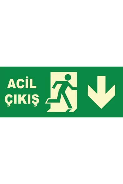 Acil Çıkış Uyarı Levhası Aşağı Yön 25x15 cm Ebatında İş Yeri İçin İkaz Tabelası ürün görseli 1