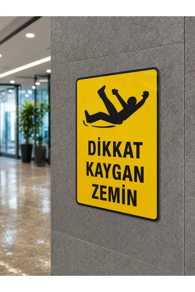 Dikkat Kaygan Zemin Uyarı Levhası 35x25 cm PVC UV Baskı Kolay Montaj İkaz Tabelası ürün görseli 1