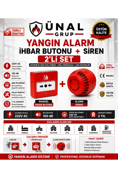 Yangın Alarm İhbar Sireni ve Butonu Seti İş Yeri Güvenlik Araç Garaj ürün görseli 1