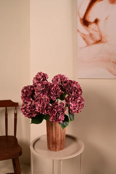 Bordo Yapay  Ortanca Çiçeği Tek Dal Premium Canlı Islak Dokulu 68 cm ürün görseli 1