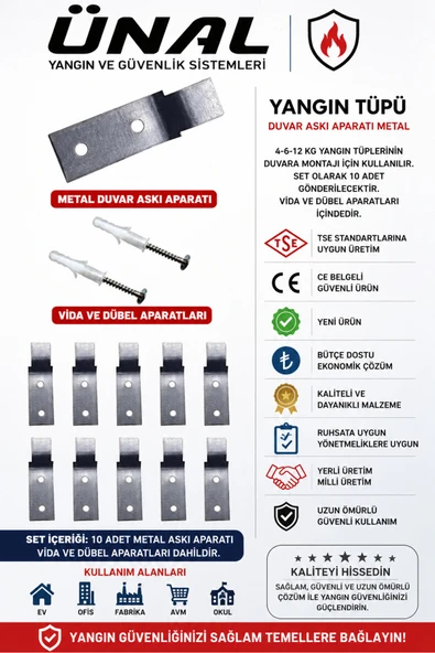 Yangın Tüpü Metal Askı Aparatı Metal Yangın Söndürücü Askısı 10'lu Set (Vida ve Dübel ürün görseli 1