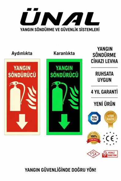 Yangın Söndürücü Levhası Fosforlu Karanlıkta Parlayan Acil Durum Yönlendirme Tabelası ürün görseli 1