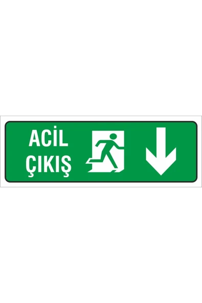İş Güvenliği Uyarı Levhası (acil Çıkış Aşağı) 12x34 cm. (fd 1234 005 PVC İkaz Tabelası ürün görseli 1