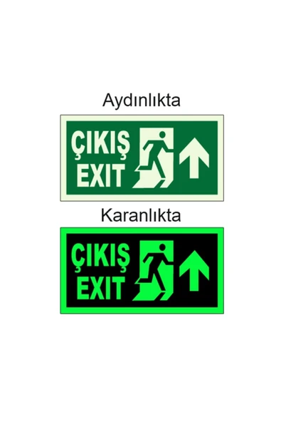 Fosforlu Acil Çıkış Yukarı Yön Levhası Fosforlu Fotolümen İkaz Tabelası Kapı Duvar ürün görseli 1