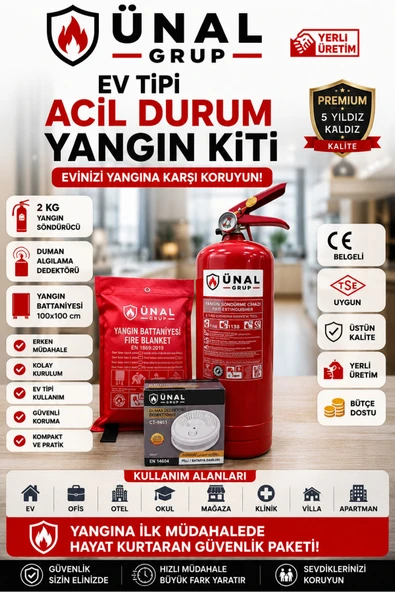 Ev Tipi Acil Durum Yangın Kiti 2kgyangıntüpü Duman Algılama Dedektörü Yangın Battaniyesi ürün görseli 1
