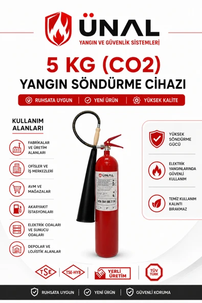 5 kg CO2 Karbondioksit Yangın Söndürme Cihazı TSE Belgeli Ruhsata Uygun Elektrik ürün görseli 1
