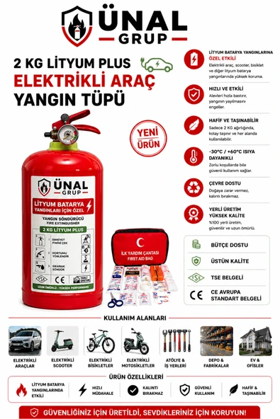 2 kg Elektrikli Araç Lityum Yangın Söndürücü Yangın Tüpü Araç ürün görseli 1