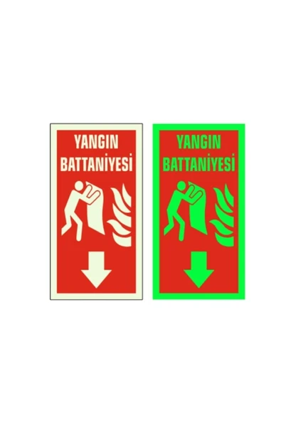 Yangın Battaniyesi Yön Levhası 12x25 cm Fosforlu Fotolümen PVC İkaz Tabelası Kapı Duvar ürün görseli 1