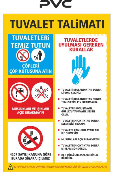Wc Tuvalet Talimatı Uyarı Levhası 25x35 cm UV Baskı Kapı Duvar İkaz Tabelası PVC ürün görseli 1