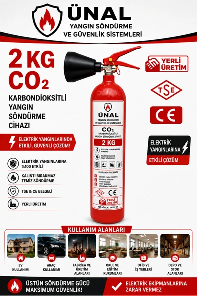 2 kg CO2 Karbondioksitli Yangın Söndürme Tüpü TSE CE Belgeli Elektrik Yangınlarına Uygun ürün görseli 1