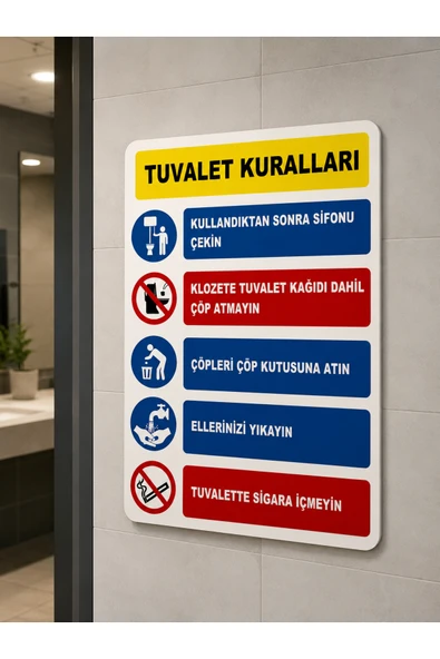 Tuvalet Kuralları Uyarı ve Yönlendirme Levhası 25x35 cm Dekota PVC UV Baskı Kolay Montaj ürün görseli 1