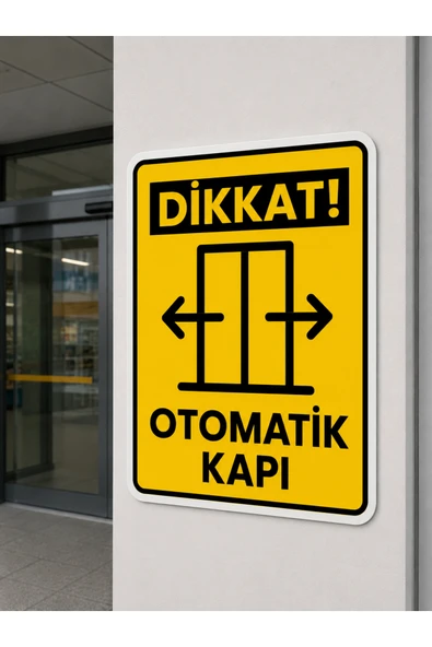 Dikkat Otomatik Kapı Uyarı Levhası 25x35 cm İş Güvenliği Tabelası Dekota PVC UV Baskı ürün görseli 1