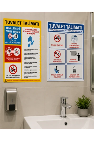 2 Adet WC Tuvalet Uyarı Levhası 25x35 cm PVC İkaz Tabelası Kapı Duvar ürün görseli 1