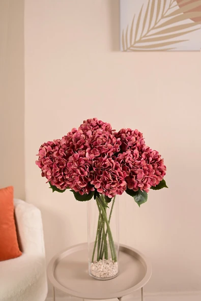 Gül Kurusu Yapay  Ortanca Çiçeği Tek Dal Premium Canlı Islak Dokulu 68 cm ürün görseli 1