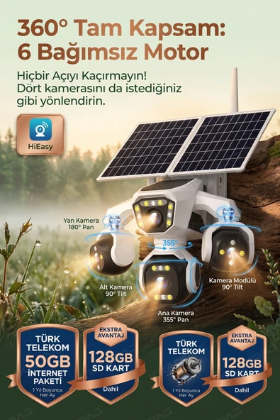 4 Kameralı - Solar Panelli  16000 Mah.  TURK TELEKOM  Yıllık Hat   HER AY 50GB  TT20 ürün görseli 1