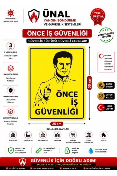 Önce İş Güvenliğ İş Güvenlik Tabelası 25x35 cm Kolay Montaj PVC Kapı Duvar ürün görseli 1