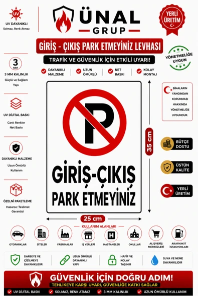 Giriş Çıkış Park Etmeyiniz Uyarı İkaz Levhası Kolay Montaj ürün görseli 1