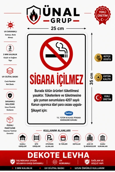 Sigara İçilmez 25x35 cm Folyo Baskı UV Baskı (solmaz) Uyarı Sticker Etiketi ürün görseli 1