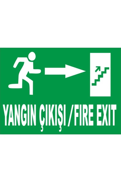 Fire Exıt Sağ Oklu Yangın Çıkışı Levha Kolay Montaj İş Yeri Apartman Uyumlu İkaz Tabelası ürün görseli 1