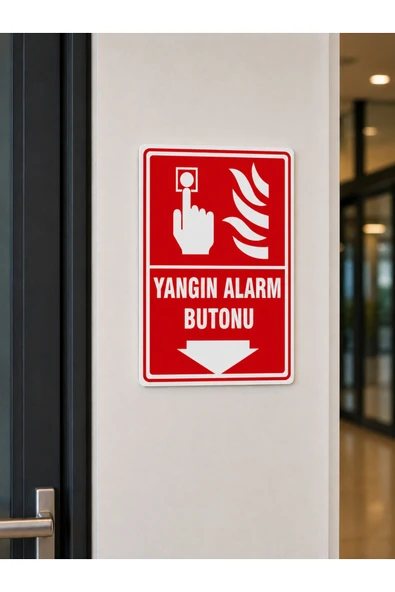 Yangın Alarm İhbar Sireni ve Butonu 12x25 cm PVC Uyarı Levhası İkaz Tabelası Kapı Duvar ürün görseli 1