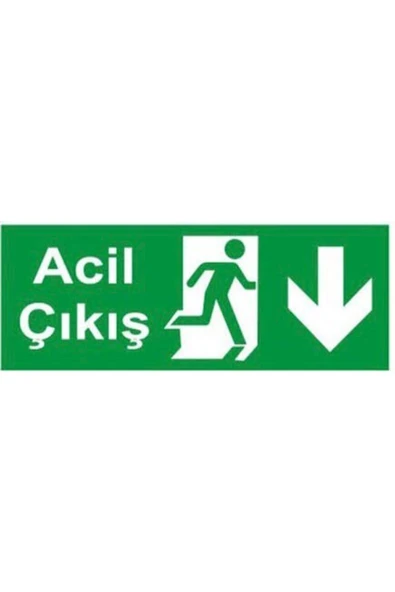 Acil Çıkış Uyarı Levhası Aşağı Yön 25x15 cm Ebatında Kolay Montaj İkaz Tabelası PVC ürün görseli 1