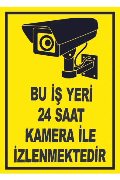 24 Saat Kamera ile İzlenmektedir Uyarı Levhası 25x35 cm PVC İkaz Tabelası Kapı Duvar ürün görseli 1