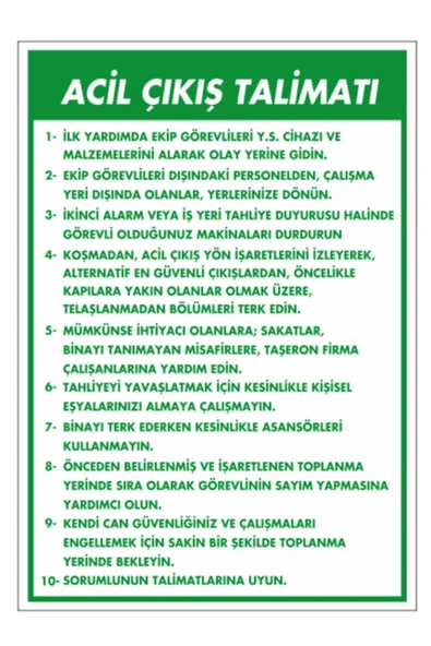 Acil Çıkış Talimatı Uyarı Levhası 35x50 cm PVC Kolay Montaj Yönlendirme Levhası ürün görseli 1