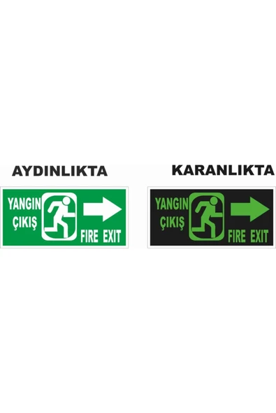 Yangın Çıkış Sağ Ok Fosforlu Levha 12x25 cm Dekota Fosforlu Fotolümen Dekota İkaz Tabelası ürün görseli 1