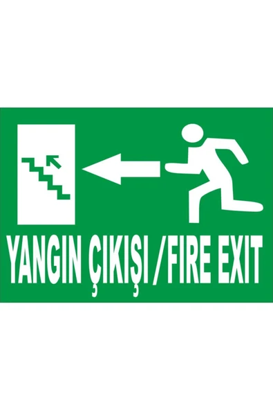 Fire Exıt Sol Oklu Yangın Çıkışı Levha Kolay Montaj İş Yeri Apartman Uyumlu İkaz Tabelası ürün görseli 1