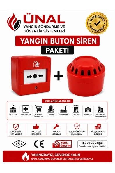 Yangın Alarm İhbar Sireni ve Butonu Seti İş Yeri Güvenlik Ev Ofis ürün görseli 1