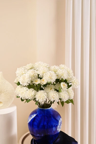 Beyaz Yapay Dahlia Yıldız Çiçeği 3 Dallı Lüx İpeksi Dokulu 75 cm ürün görseli 1