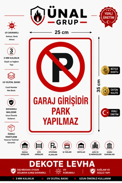 Park Yapılmaz Uyarı Levhası 25x35 cm Kapı Duvar İkaz Tabelası PVC Otopark Garaj ürün görseli 1