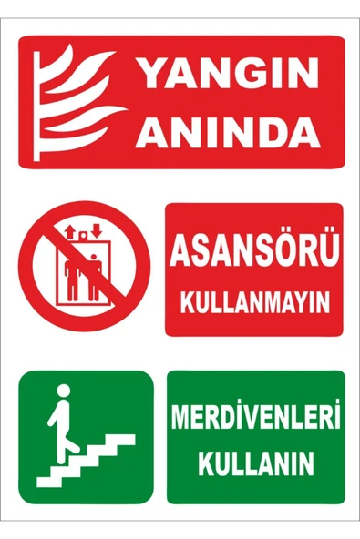 Yangın Anında Asansörü Kullanmayın Uyarı Levhası 25x35 cm Kolay Montaj PVC İkaz Tabelası ürün görseli 1