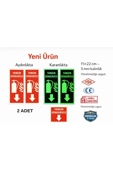 Fosforlu Yangın Söndürme Levhası 2 Adet Kolay Montaj Fosforlu Fotolümen İkaz Tabelası ürün görseli 1